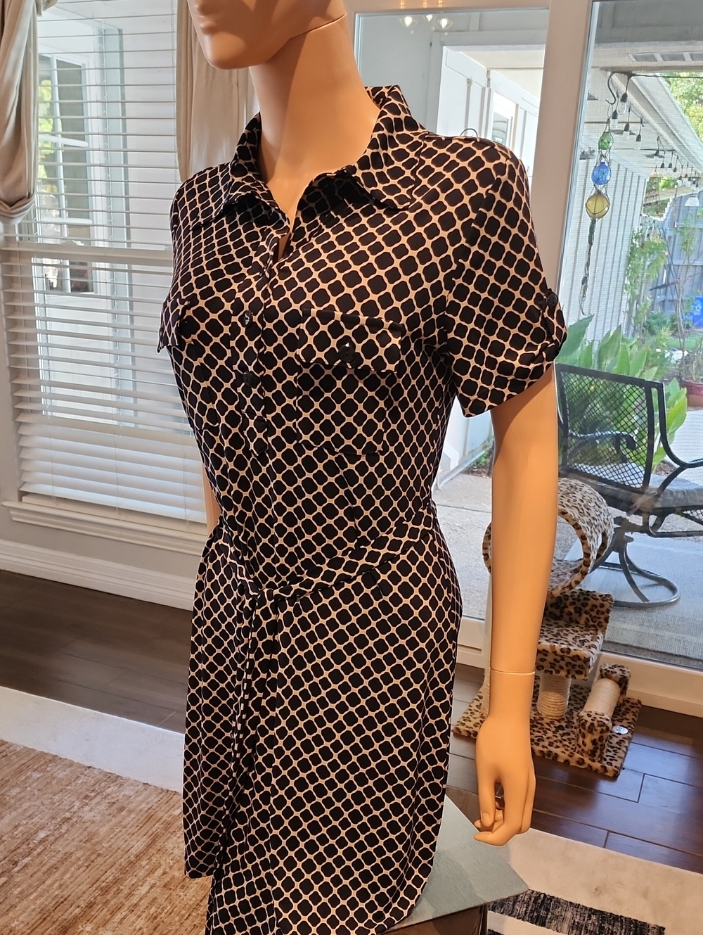 Enfocus Studio Navy and Beige Geometric Shirt Dress
